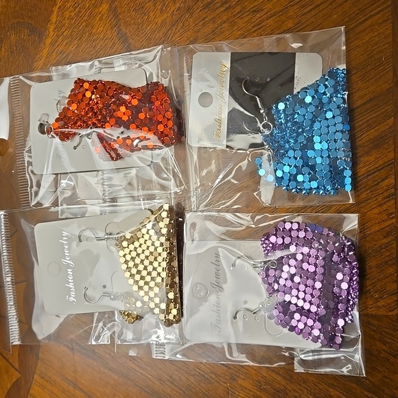 Sequin Statemente Aluminum Earrings Teal, Pink, Red, or Gold - Picture 7 of 7